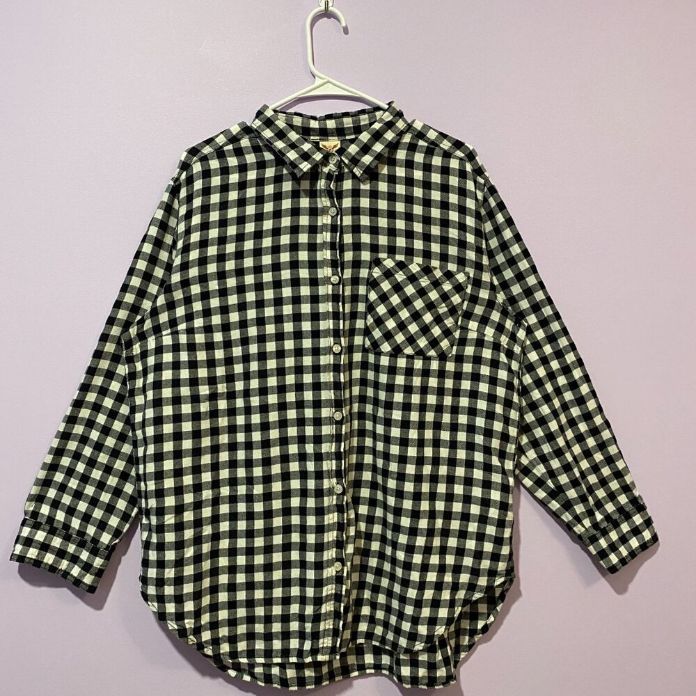 Faded Glory Black Gingham Button-Up